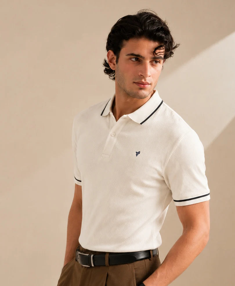 CREAM WAFFLE TIPPING POLO