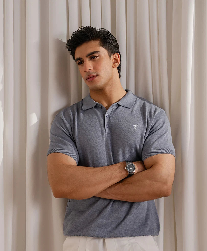 Basic Knitted POLO Rise Blue