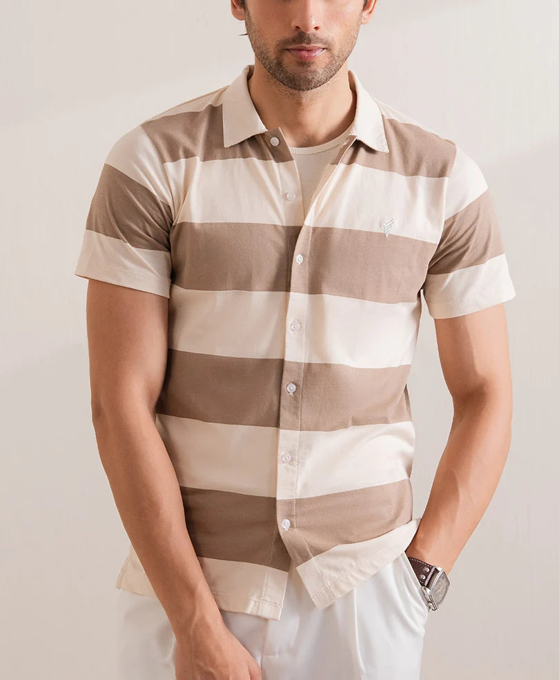 CAMEL RETRO STRIPED SHIRT