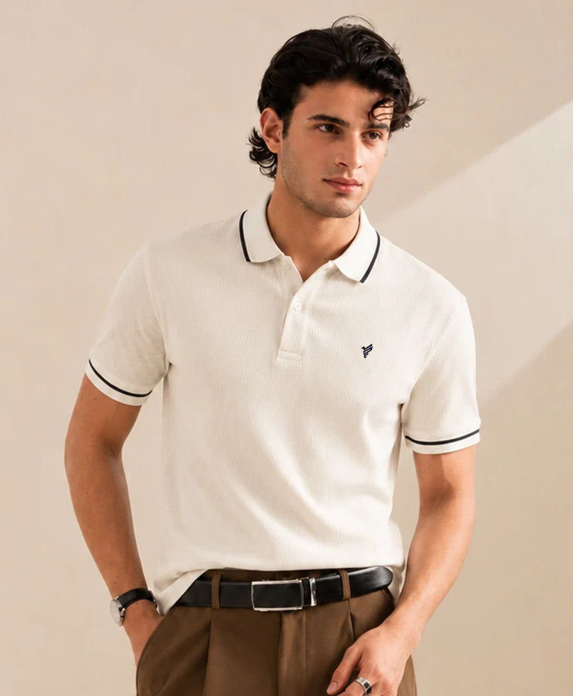 CREAM WAFFLE TIPPING POLO