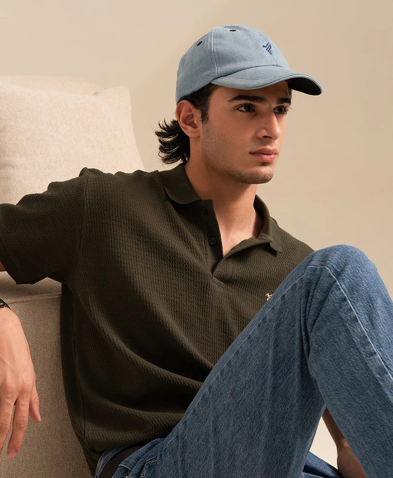 FOREST NIGHT HERRINGBONE KNIT POLO