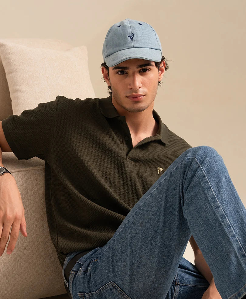 FOREST NIGHT HERRINGBONE KNIT POLO