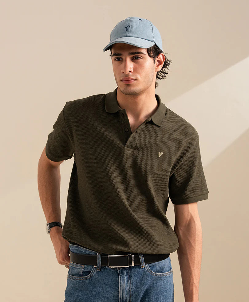 FOREST NIGHT HERRINGBONE KNIT POLO