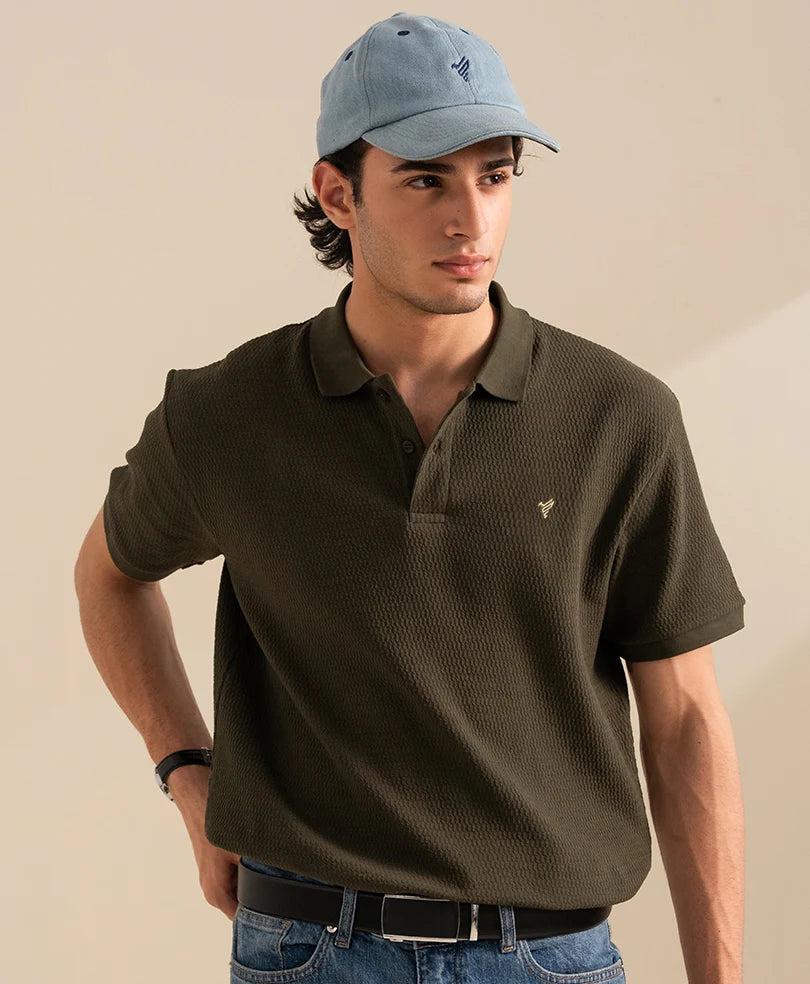 FOREST NIGHT HERRINGBONE KNIT POLO