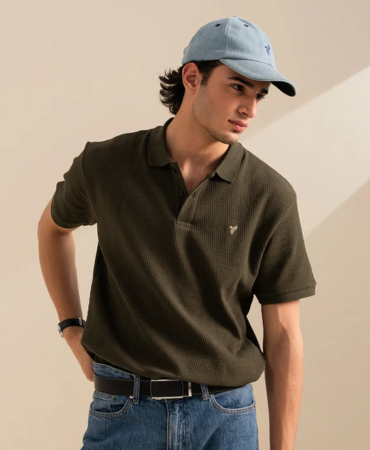 FOREST NIGHT HERRINGBONE KNIT POLO