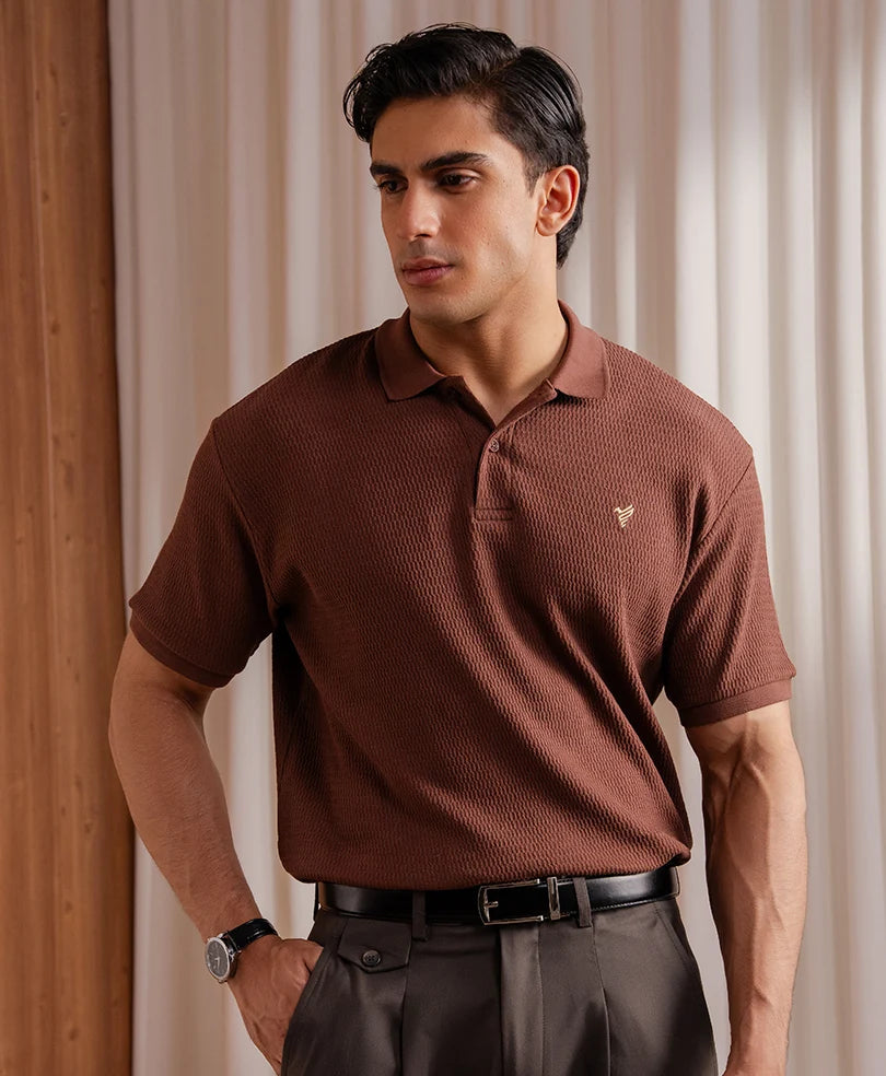 FOREST NIGHT HERRINGBONE KNIT POLO