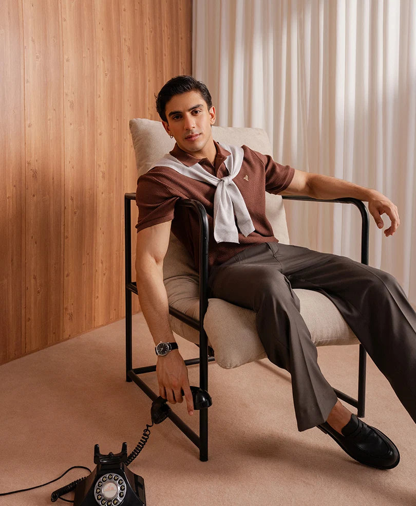 FOREST NIGHT HERRINGBONE KNIT POLO