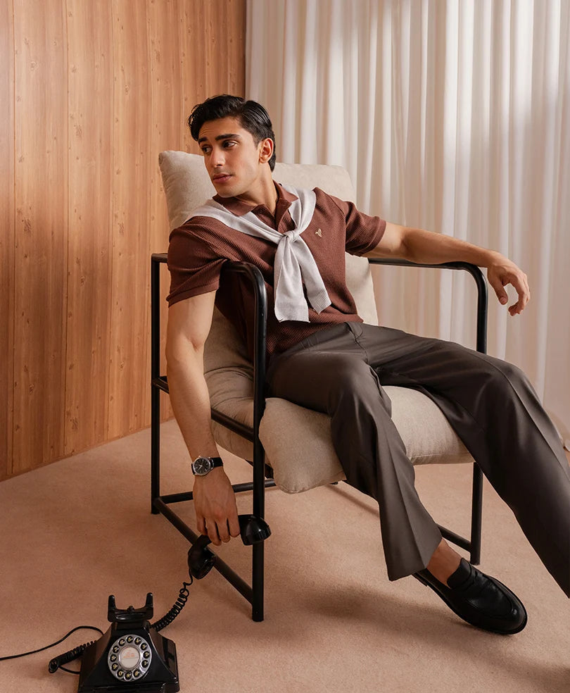 FOREST NIGHT HERRINGBONE KNIT POLO