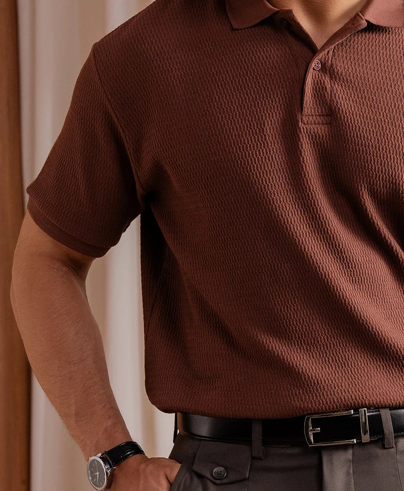 FOREST NIGHT HERRINGBONE KNIT POLO