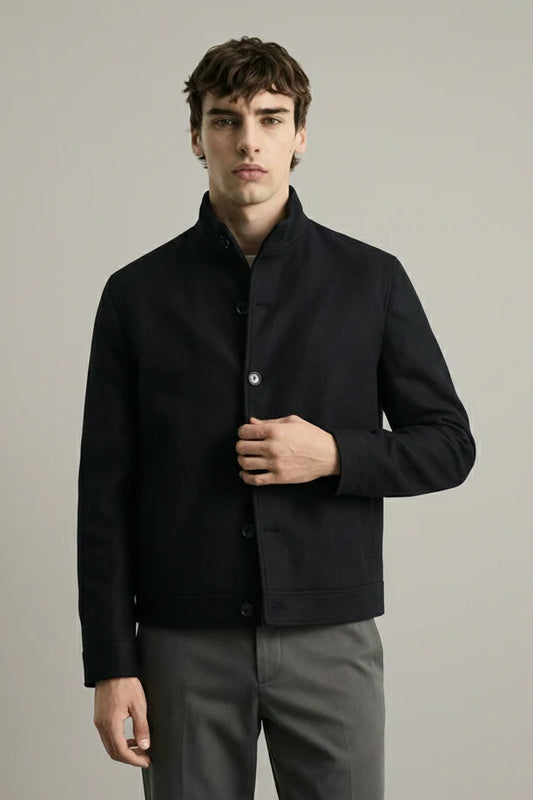 Tailored Herringbone Jacket – Black